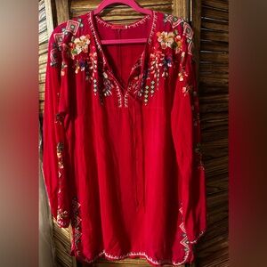 Johnny Was Embroidered Red Women's Tunic